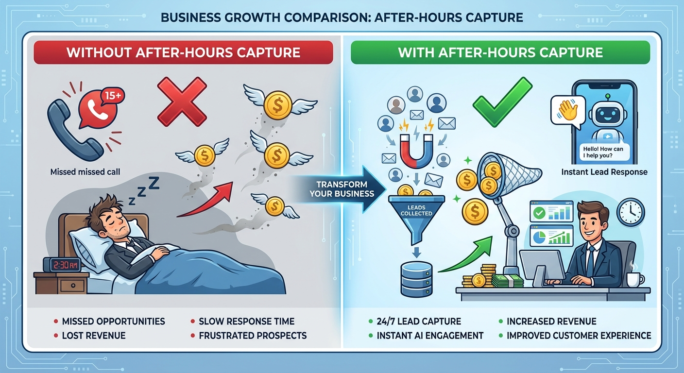 Comparison of businesses with and without after-hours lead capture systems