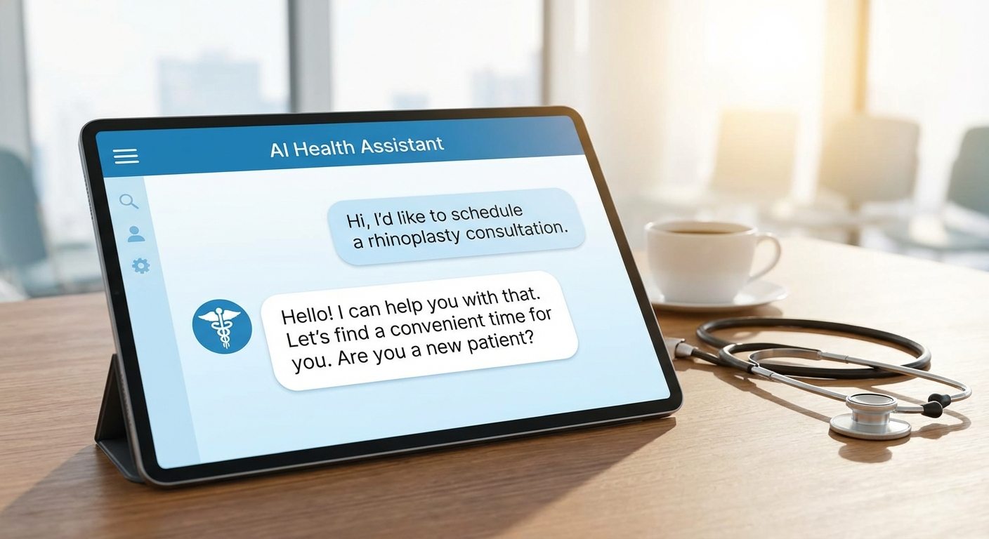 AI chatbot interface showing HIPAA-compliant patient conversation for aesthetic practice