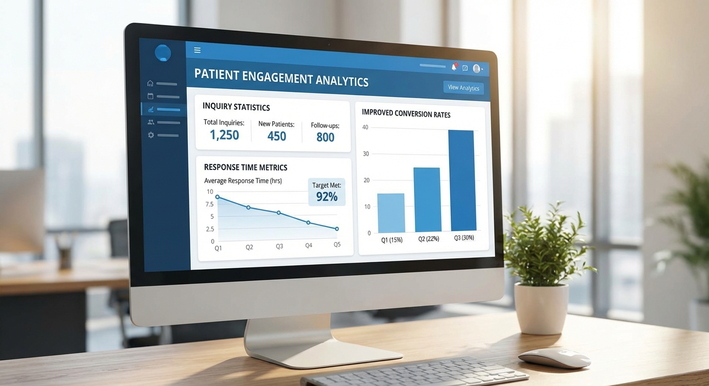 Dashboard showing chatbot analytics and patient response metrics for aesthetic practice