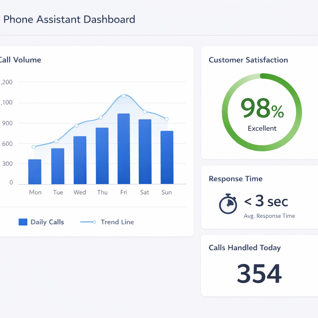 AI phone assistant dashboard showing call statistics and performance metrics