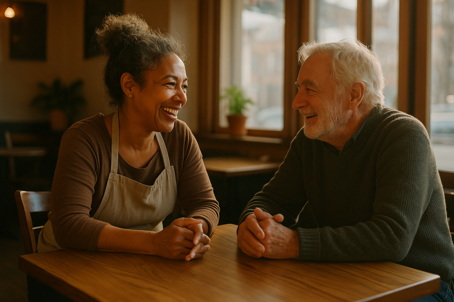 Small business owner having a genuine conversation with a loyal customer