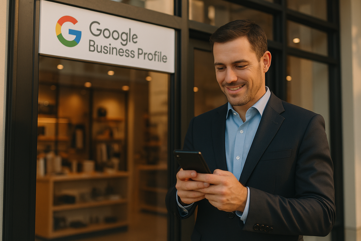 Business owner updating their Google Business Profile on a smartphone