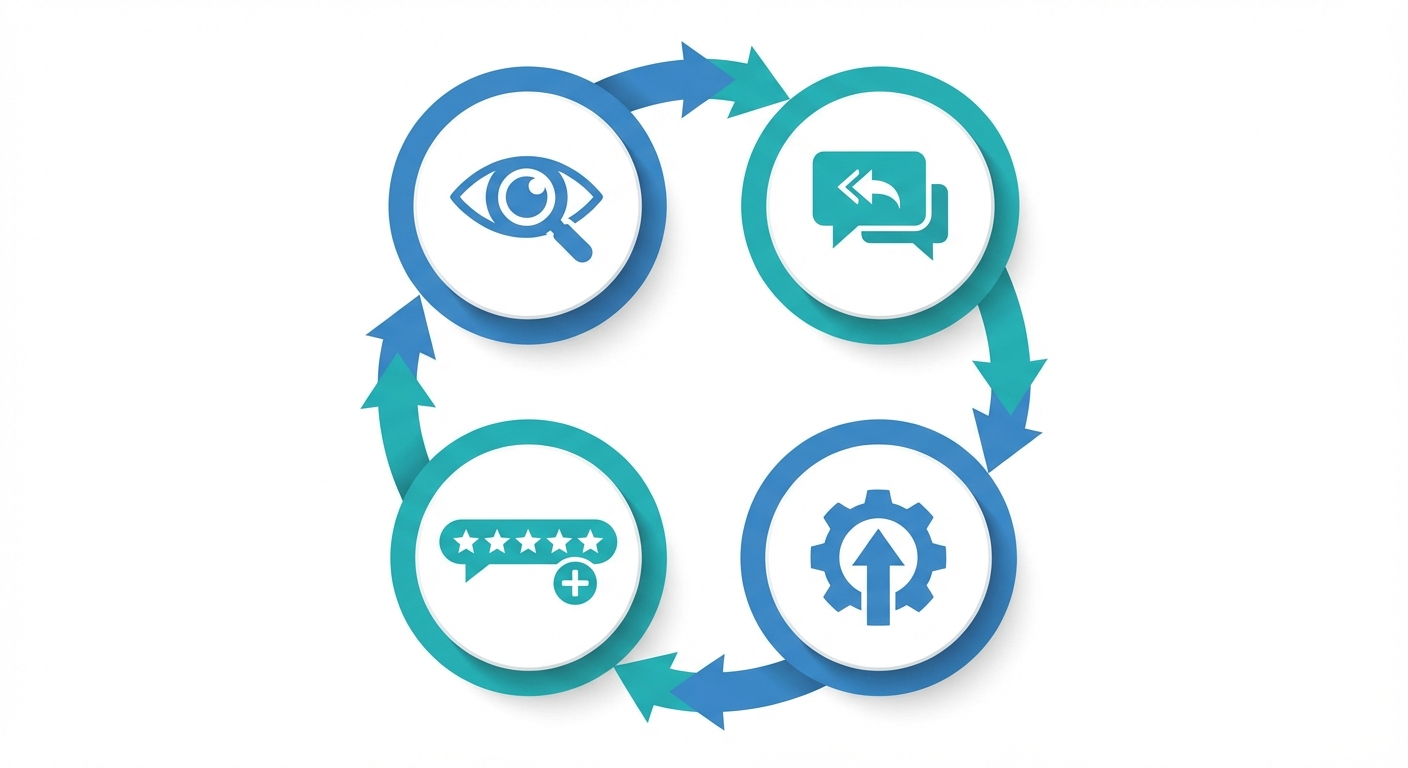 Circular diagram showing the four phases of online reputation management: monitor, respond, improve, and generate reviews