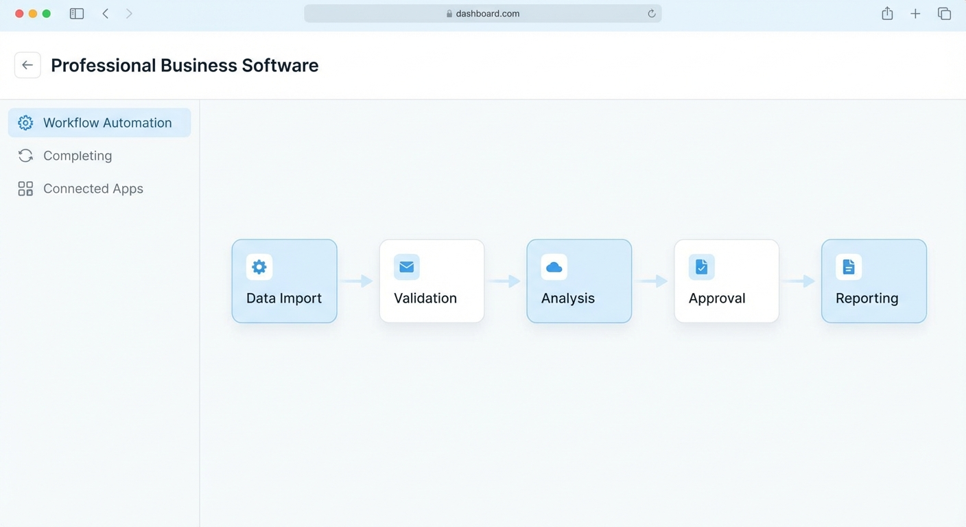 Clean workflow dashboard showing connected automation steps
